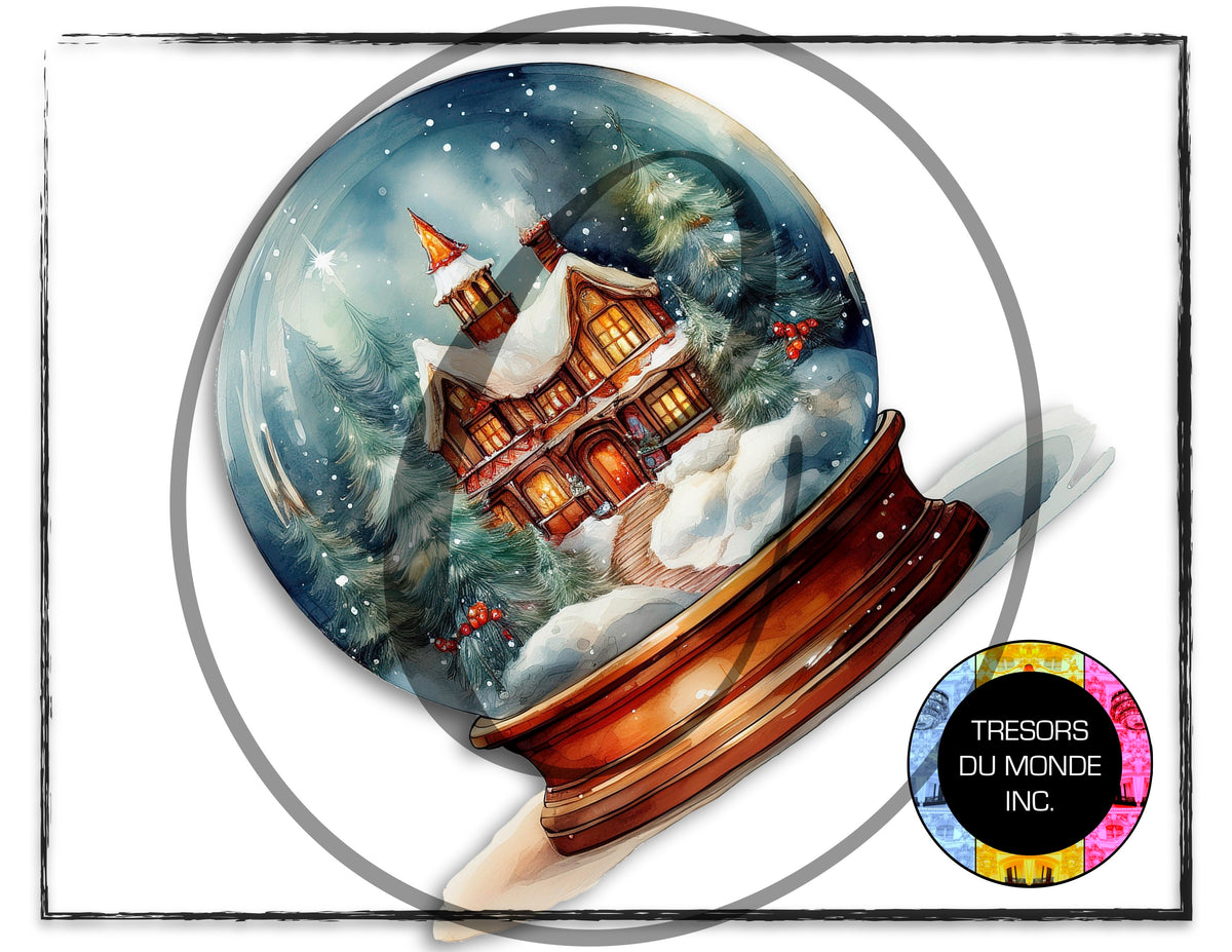 Boule de verre sur pied - Ambiance du temps des fêtes - Image numérique solo haute résolution - Usage commercial et perso