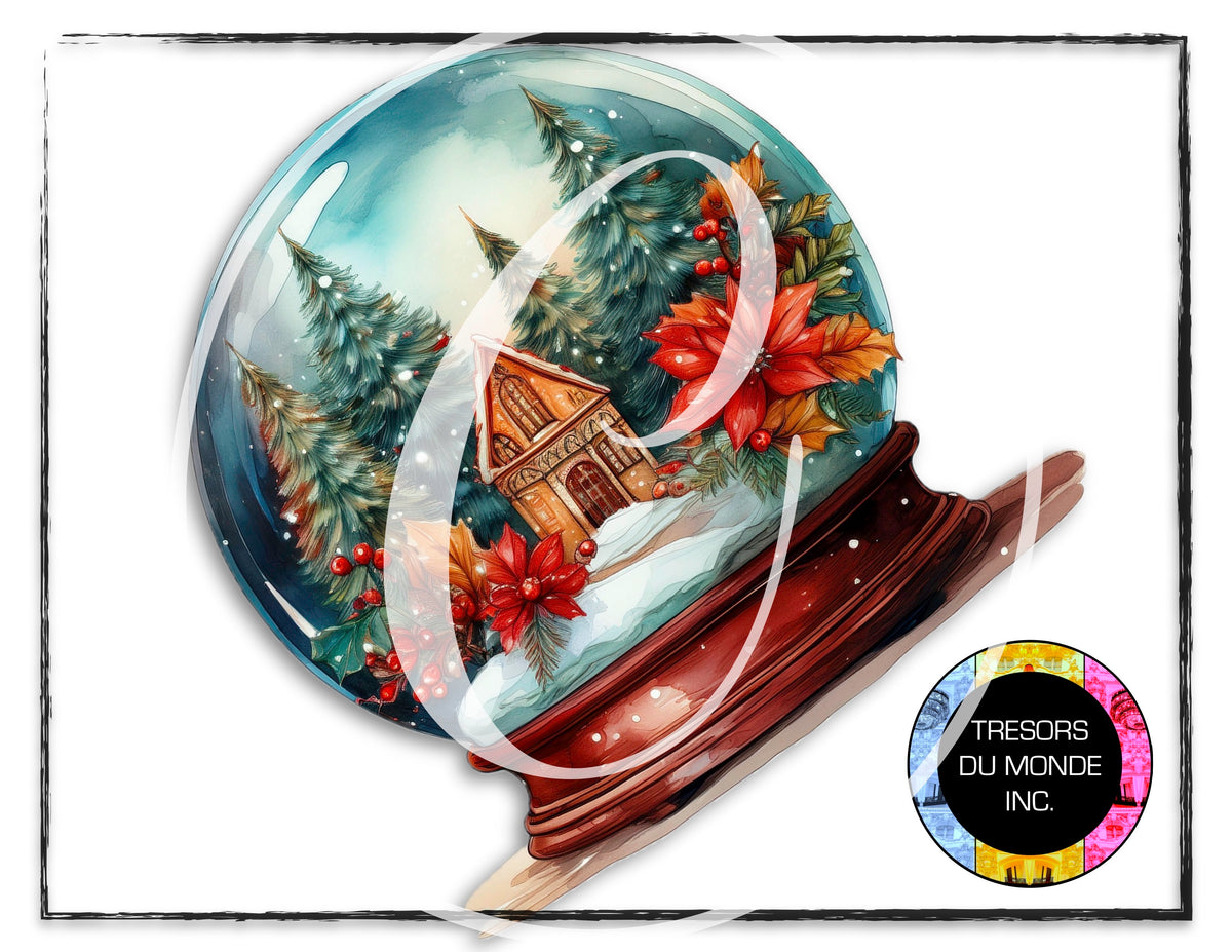 Boule de verre sur pied - Ambiance du temps des fêtes - Image numérique solo haute résolution - Usage commercial et perso