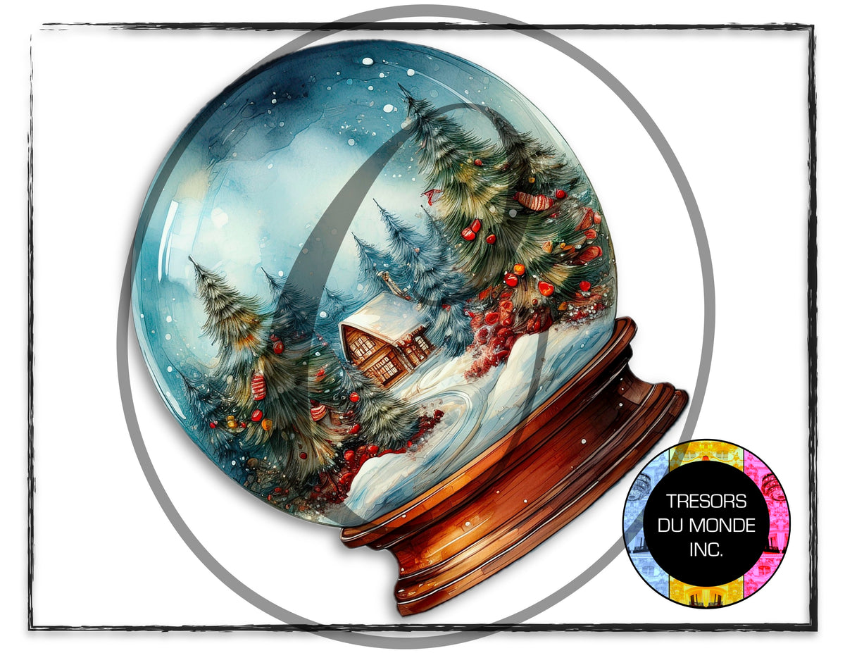 Boule de verre sur pied - Ambiance du temps des fêtes - Image numérique solo haute résolution - Usage commercial et perso