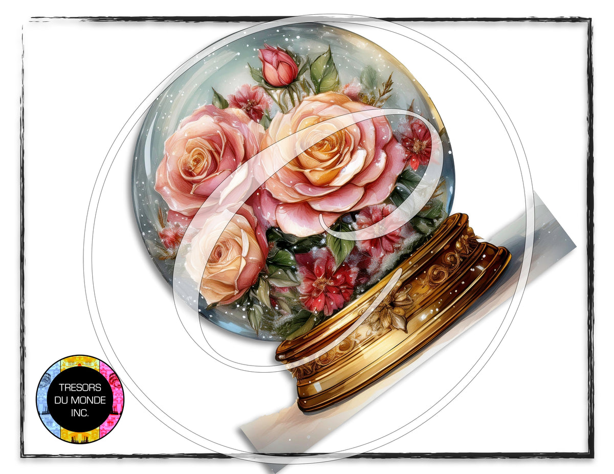 La vie en rose - Boule de verre sur pied - Image numérique solo haute résolution - Usage commercial et perso