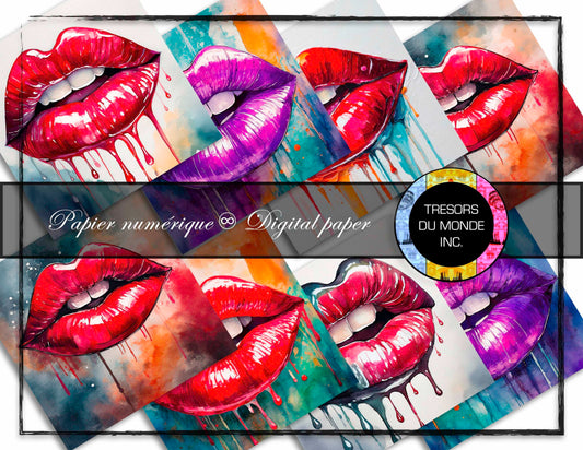 Bouche - Style aquarelle - Image numérique solo haute résolution - Usage commercial et perso