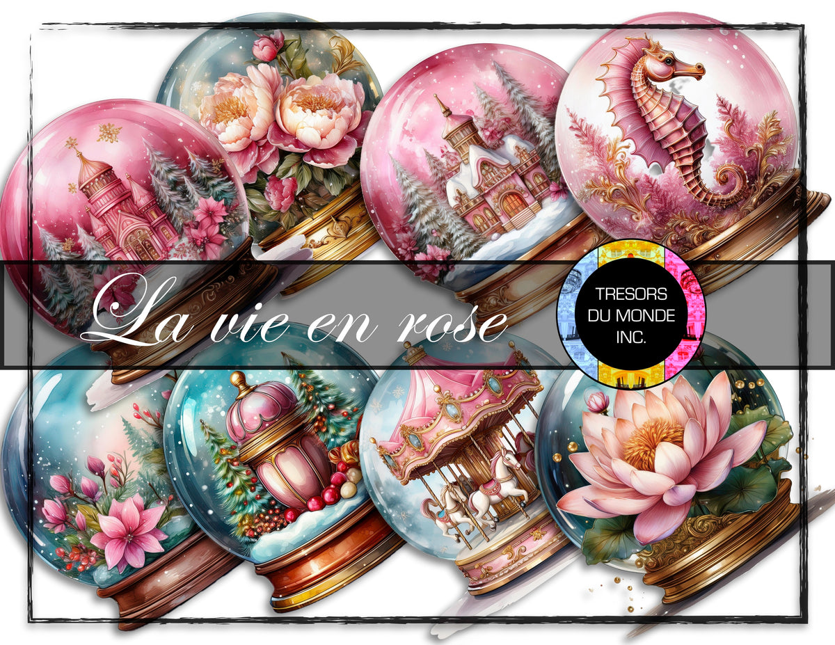La vie en rose - Boule de verre sur pied - Image numérique solo haute résolution - Usage commercial et perso