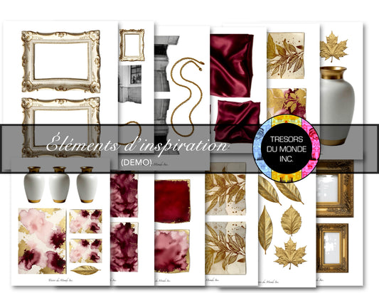 Carmin et Or - Ensemble d'éléments luxueux pour Planche d'inspiration ou journal - Usage perso
